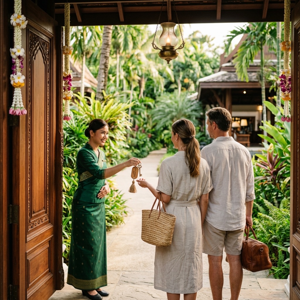 Guests being welcomed at a Kerala resort